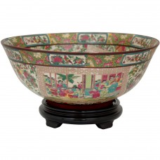 Oriental Furniture 14" Rose Medallion Porcelain Fruit Bowl OFN3911